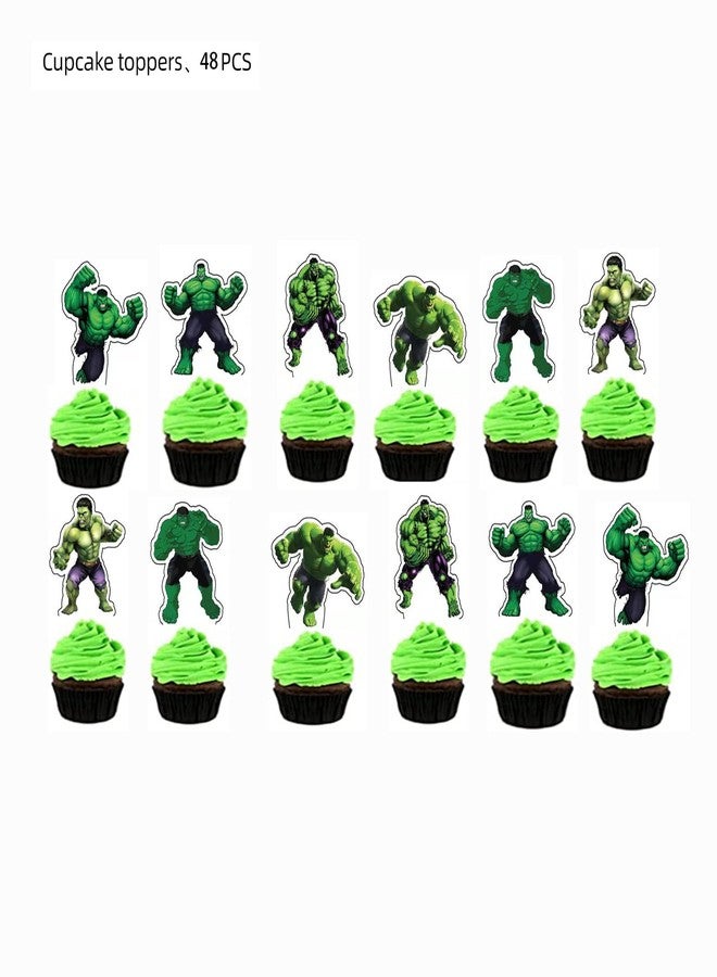Losede HUA Party Hulk Cake Topper, 48 Pcs, Superhero Birthday Party Supplies Decorations - Image 2